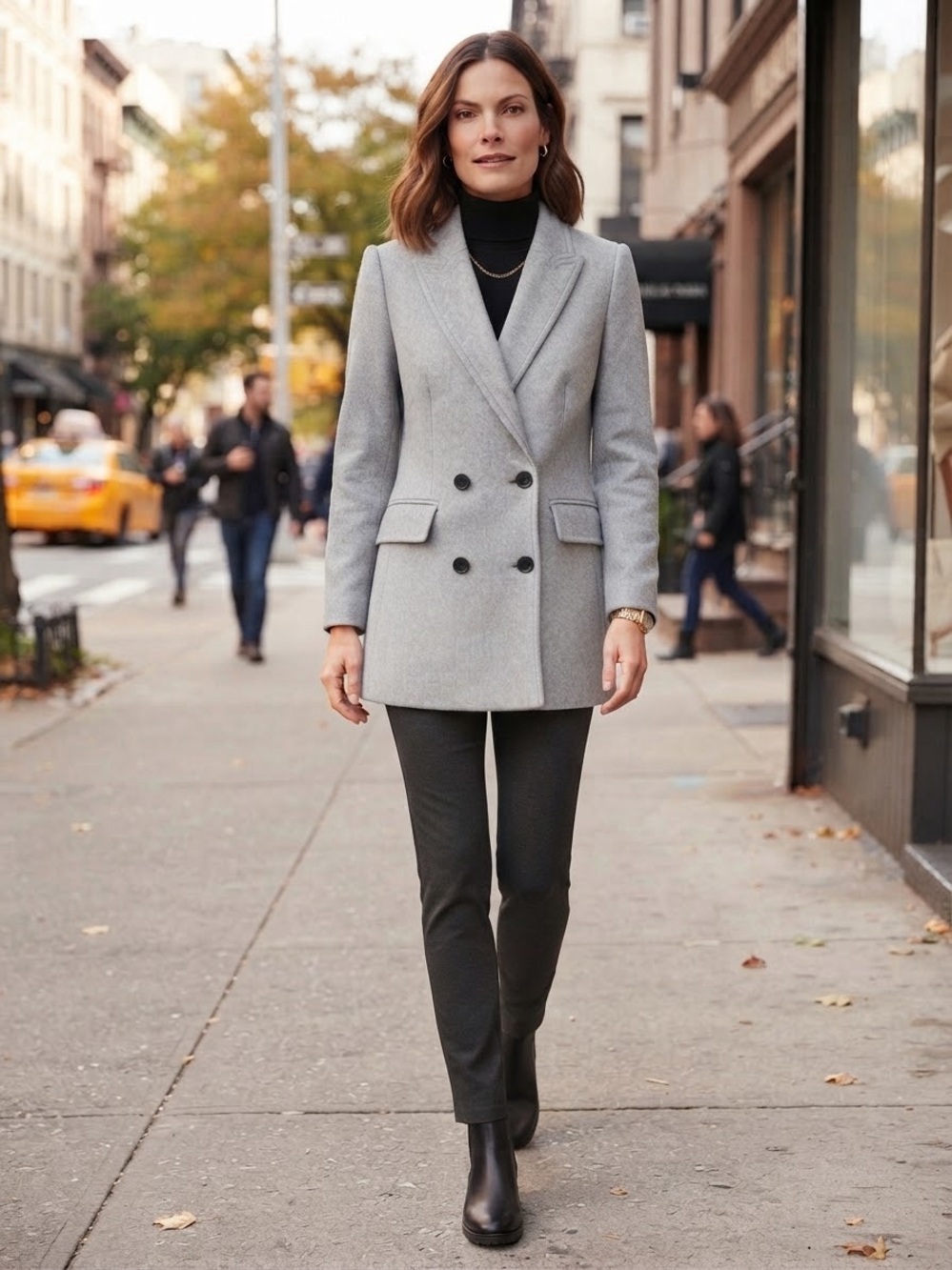 ZARA Womens Double-Breasted Peacoat Light Grey